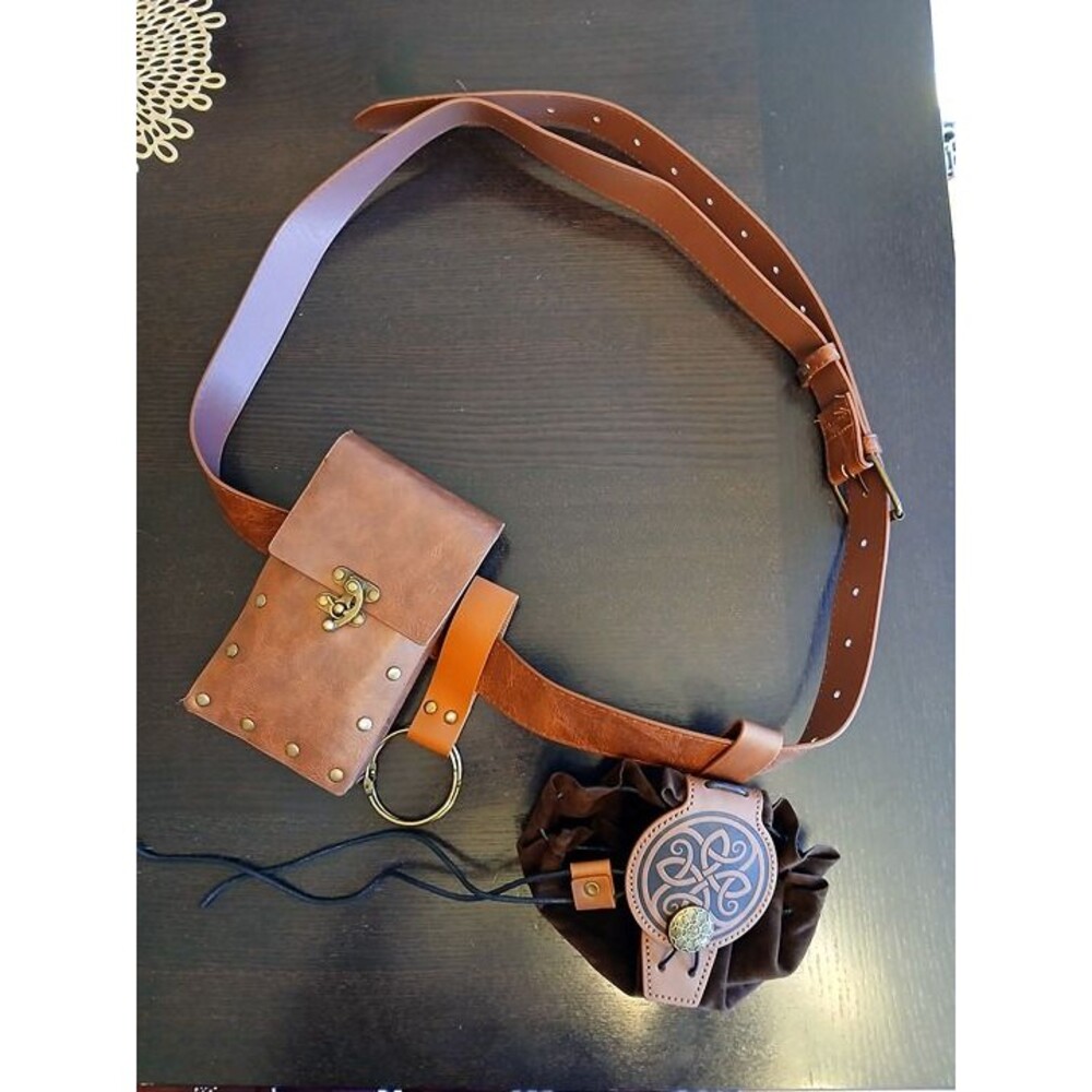 Renaissance Belt with Flap Pouch and Celtic Drawstring Pouch LARP Costume